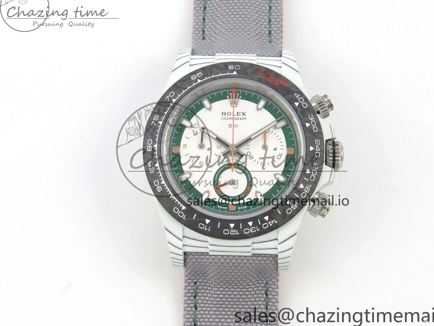 Grey Carbon Edition DIW on and White A7750 Nylon Case Daytona Strap Dial Bezel Green DIWF 0403